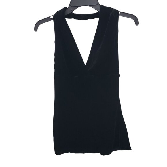 Express Women's Y2K Black Velvet Velour‎ Silk Blend Halter Neck Evening Top Sz S - Picture 1 of 6